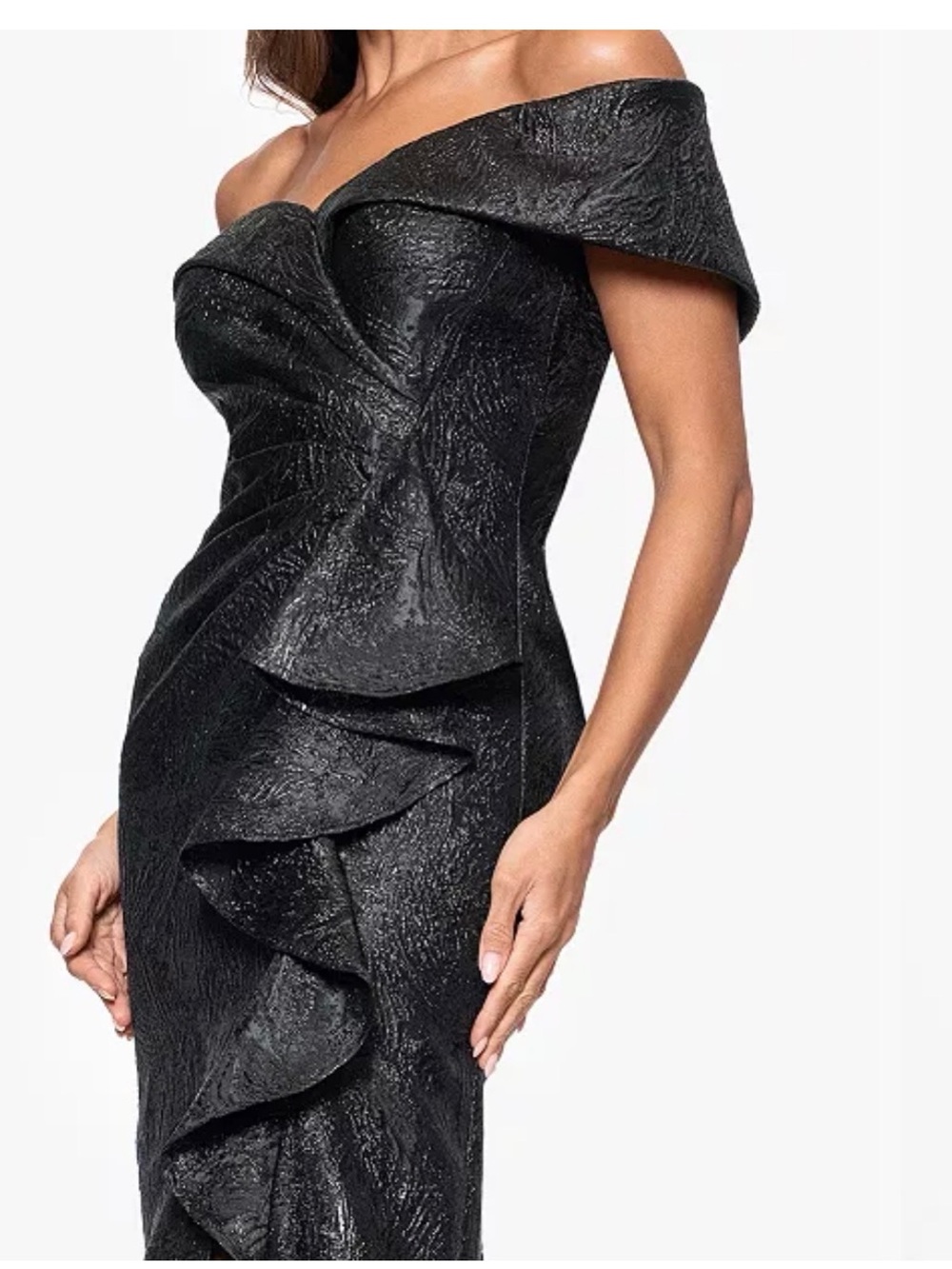 Xscape Black Off-Shoulder Textured Ruffle Gown - Picture 3 of 8